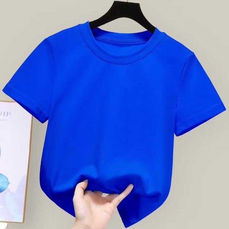 Kinder Baumwoll T-Shirt Sommer Kurzarm Unifarben Basic Casual Kinderkleidung 3-8 Jahre A-Klasse Qualität Schlichtes Design 100 blau