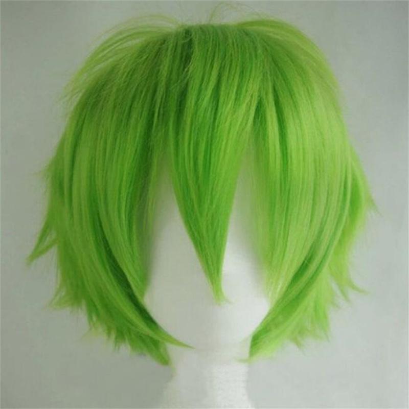 30 cm kurze, glatte Cosplay-Perücke, Anime, Tilt-Up-kompatibel, universell, allmächtig, hitzebeständig, Kunsthaarperücken + Perückenkappe grün