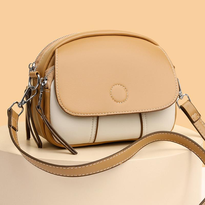 Yogodlns Damen-Umhängetasche, Vintage-Stil, Kontrastfarbe, Klappe, kleine Umhängetasche, PU-Leder, Muschel-Umhängetasche, lässiger Stil, Shopper-Handtasche 19x7x14cm khaki