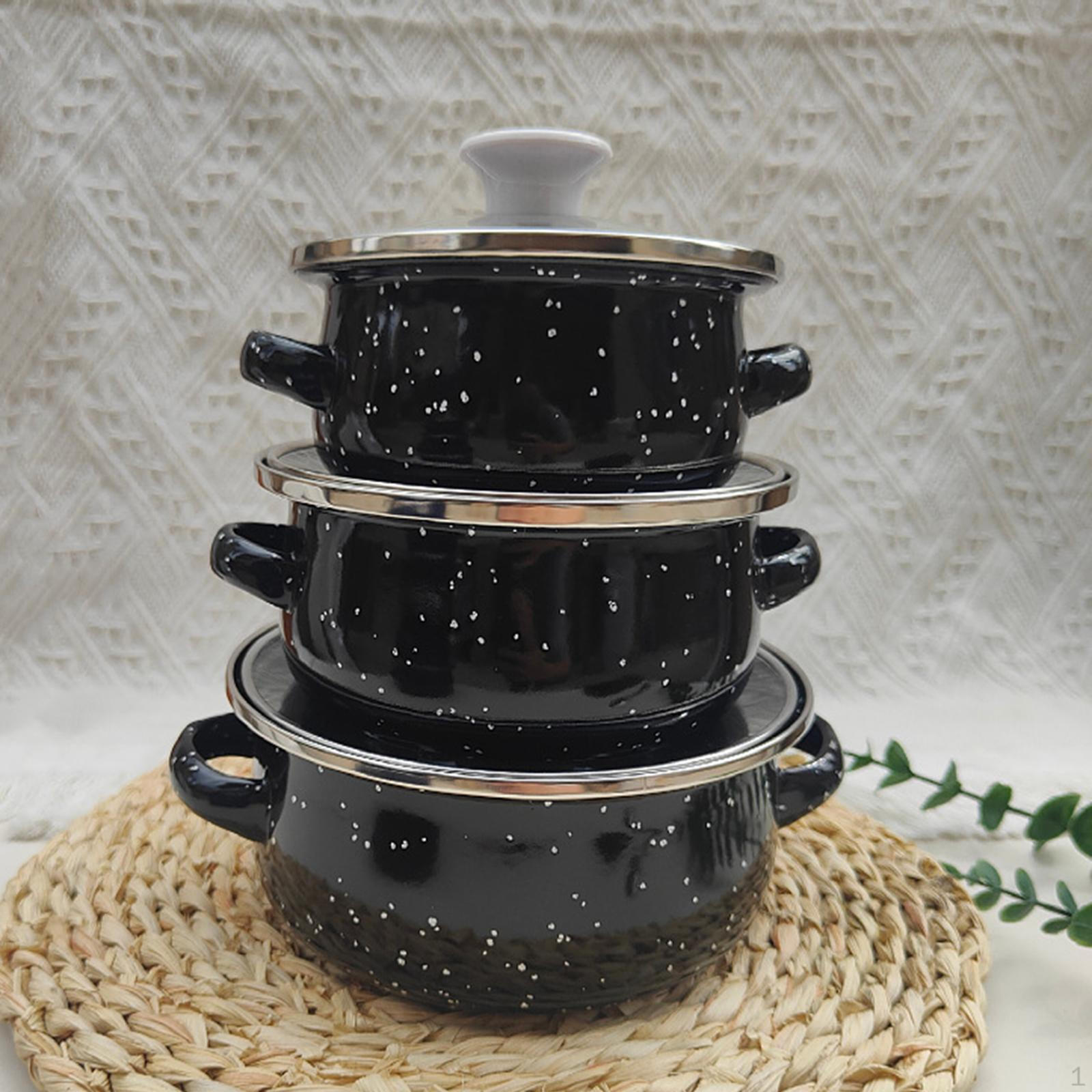 3-teiliges Emaille-Mini-Topf-Set für Küche, Babynahrung, Heimdekoration, tiefe Geschenke, Kochgeschirr schwarz