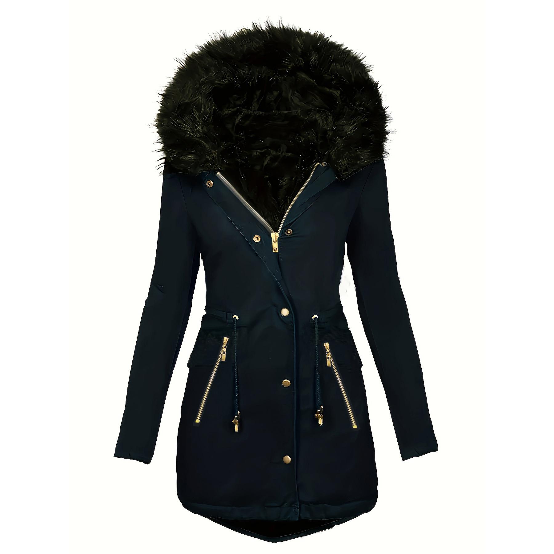 Mode Jacke Parka Damen Samt Parka Mantel Dick Warm Winter S navy blau