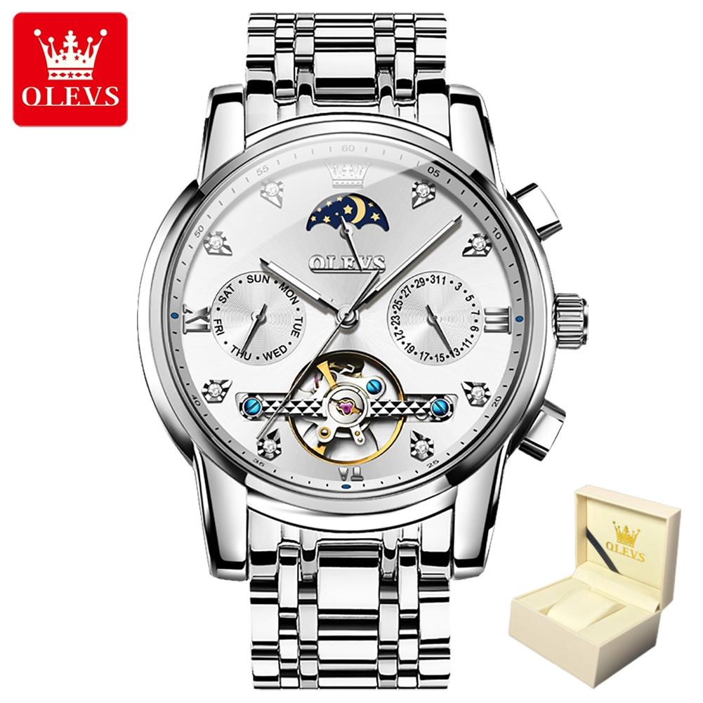 OLEVS Herrenuhr Automatische Mechanische Uhr Mondphase Hohle Mechanische Herrenuhr gray