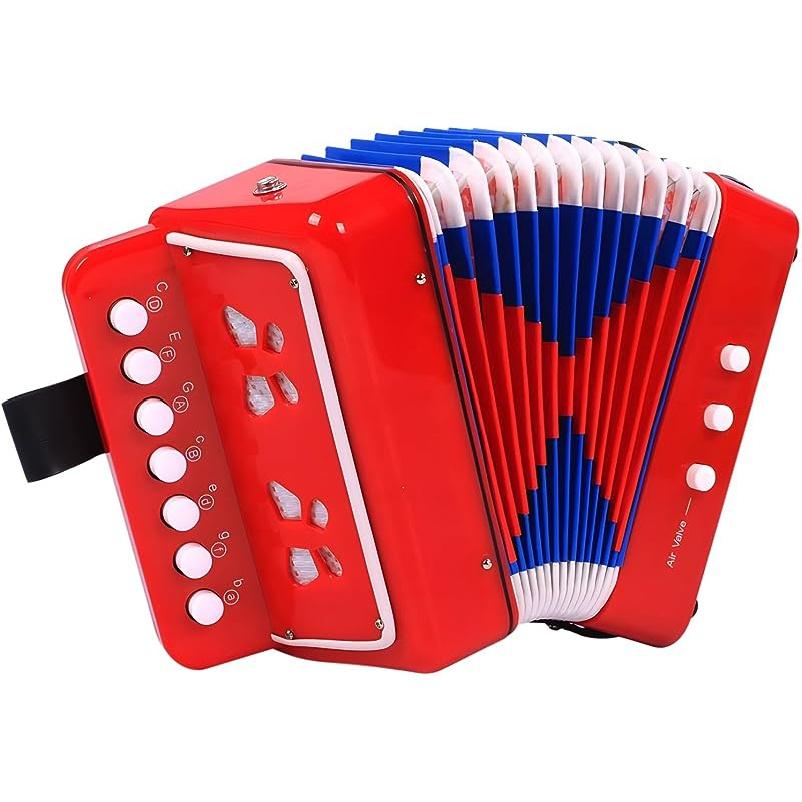 Akkordeon Kinder, Akkordeon 10 Knöpfe mit Riemen, Akkordeon Anfänger Kinder, Akkordeon Musikinstrument für Kinder ab 3 Jahren rot
