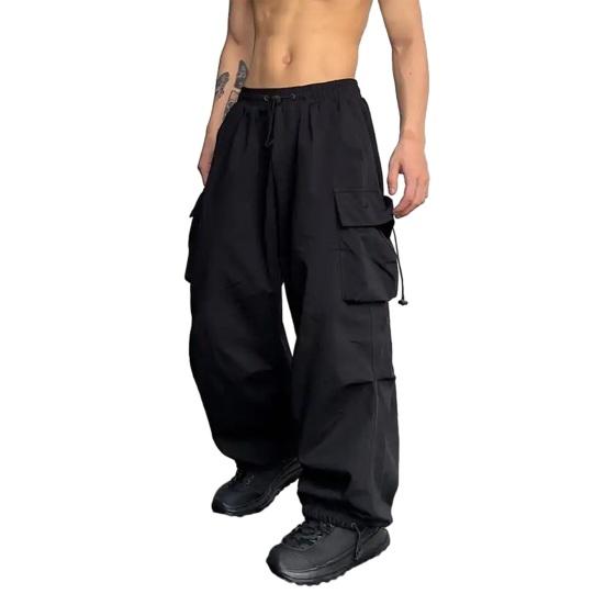 Herren Baggy Cargo-Hosen Unifarben Fallschirmhosen Lockerer Schnitt Jogginghosen mit Seitentaschen für Streetwear Outdoor-Sport M schwarz