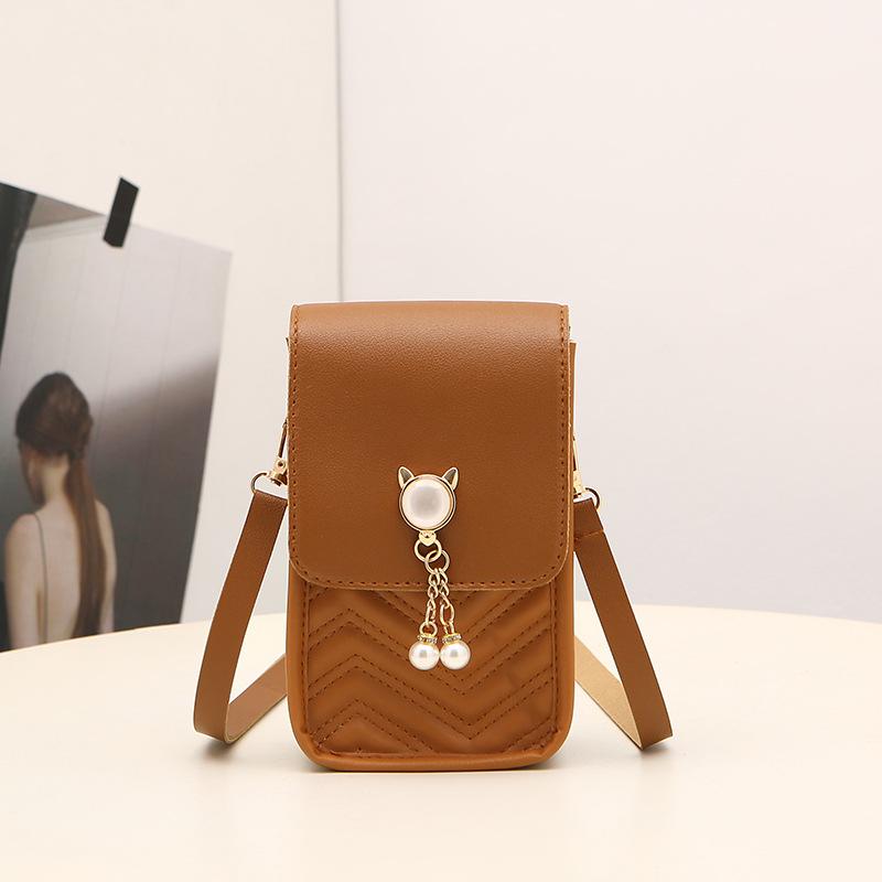 Handytasche für Damen Umhängetasche für Sommer Neuer Stil Anhänger Perle Münzgeldbörse Bestickte Schultertasche