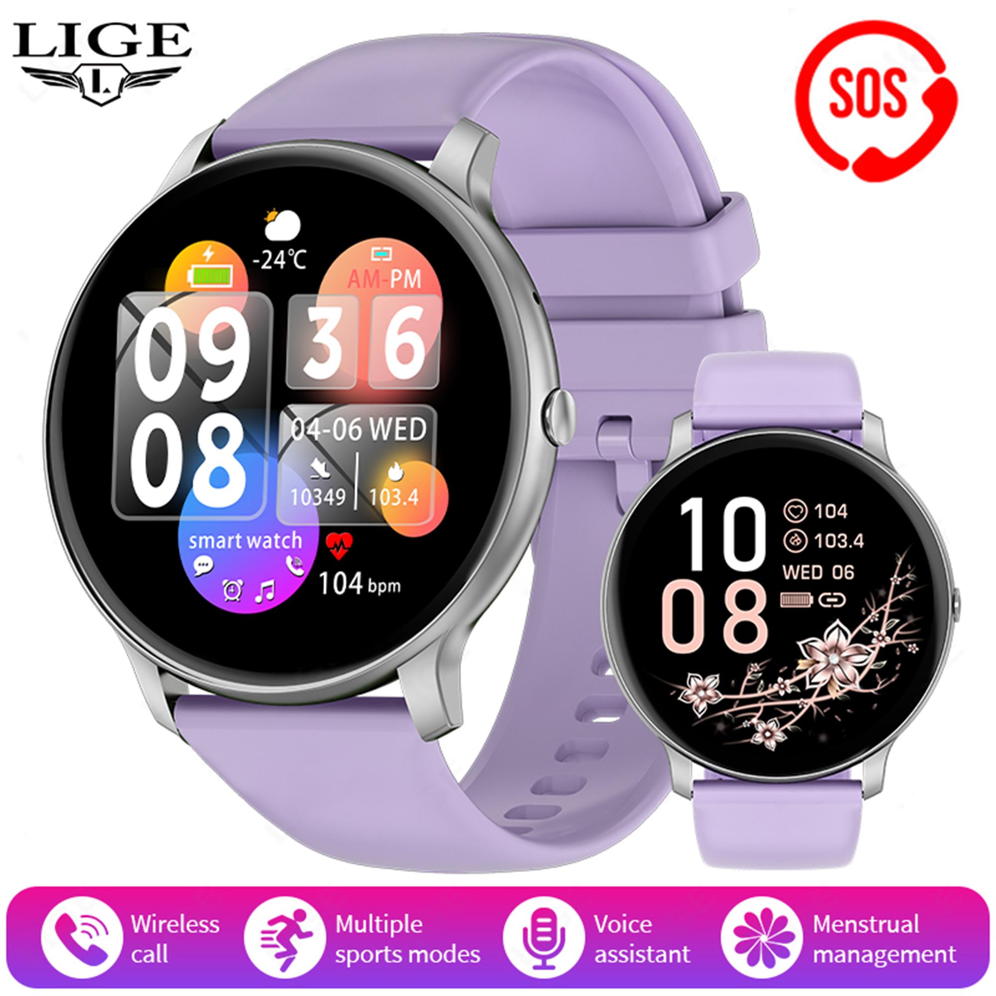 LIGE Smartwatch, Bluetooth-Anruf, Sprachassistent, wasserdichte Smartwatch, Outdoor-Übungen, Fitness-Armband, geeignet für Android IOS silicone strap violett