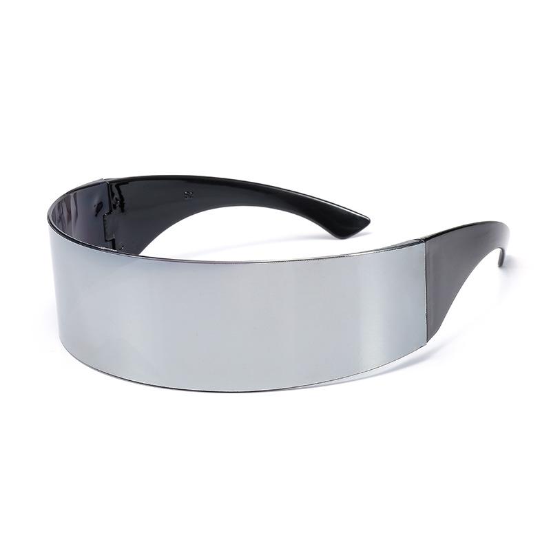 Metallisch verspiegelte Brille, Alien One Piece-Sonnenbrille, Roboter-Party-Cosplay-Brille, Silbertöne silber