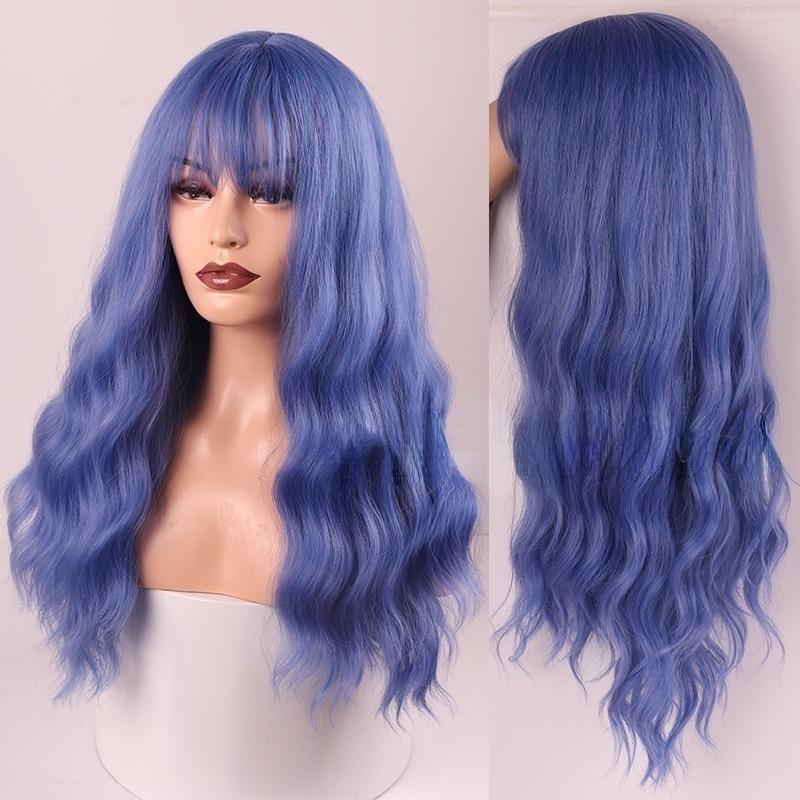 MERISIHAIR Modische lange gewellte Perücke für Damen mit Pony, Kunstfaser, schwarz, braun, blond, gewellte Perücke TT40-43-55C