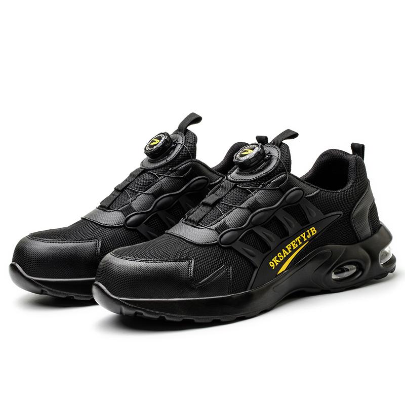Drehknopf Sicherheitsschuhe Herren Stahlkappe Sneaker Durchstichsichere Arbeitsstiefel Sport Arbeitsschuhe Anti-Smash Herrenstiefel Schwarz 43 schwarz