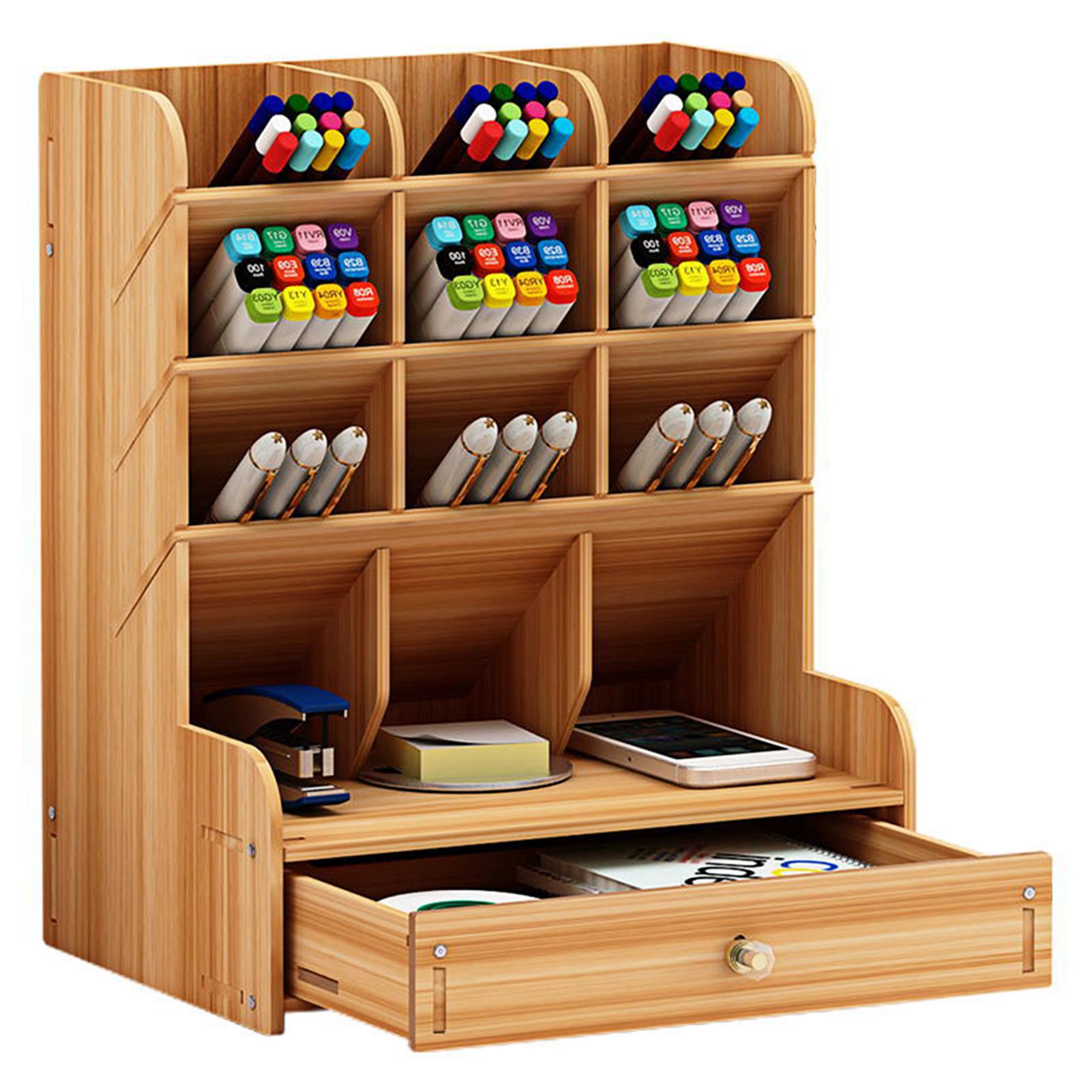 Holz-Desktop-Organizer, multifunktionaler Stifthalter, Aufbewahrungsbox, stationäre Desktop-Aufbewahrung braun