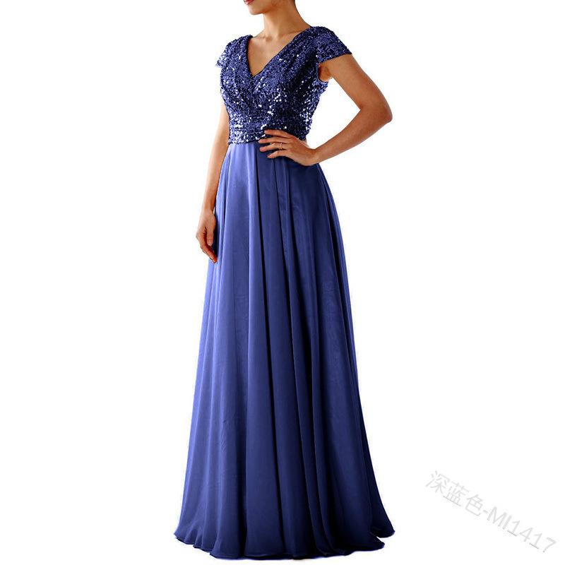 Ball-Abendkleid aus Chiffon mit Ausschnitt und Schlitz für Damen XXL navy blau