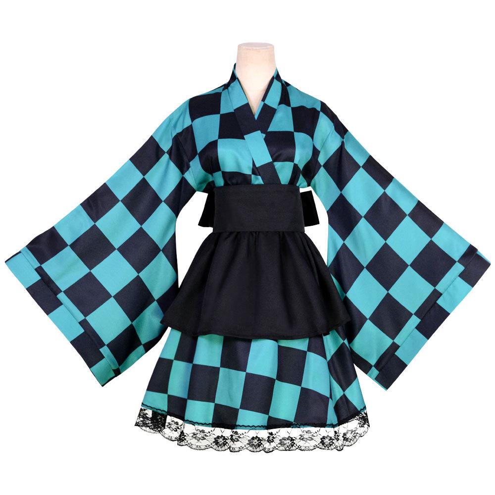 Japan Cartoon Comics Demon Slayer Cosplay Outfit Dienstmädchenkleid Halloween Cosplay Kimono 0079 3XL blue