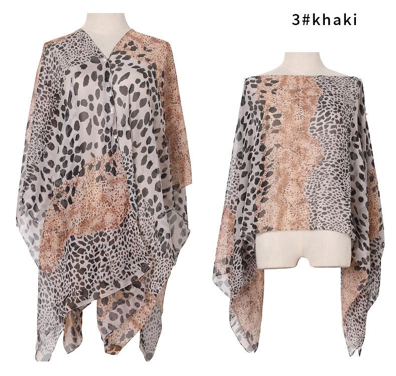 Sommer Damen Sonnenschutz Schal Leopardenmuster Schal Schal Perlenknopf Schal Schal Schal 96*150CM khaki