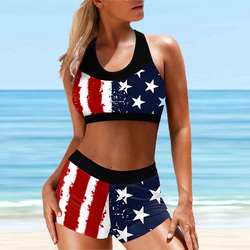 Damen-Bikini-Tankini-Badeanzug mit Neckholder-Wellen in verschiedenen Größen 4XL rot