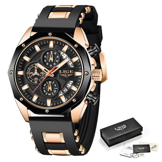 LIGE Neue Uhr Männer Luxus Marke Große Zifferblatt Uhren Männer Wasserdicht Quarz Armbanduhr Sport Chronograph Uhr gold/schwarz