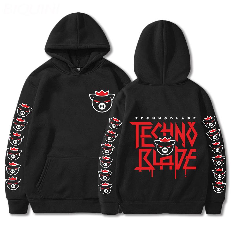 Technoblade Harajuku Anime Hoodies Sweatshirts Manga Cartoon Gedruckt Casual Pullover Lose Kapuze Unisex Plus Größe Herren Mäntel Streetwear XXXXL schwarz