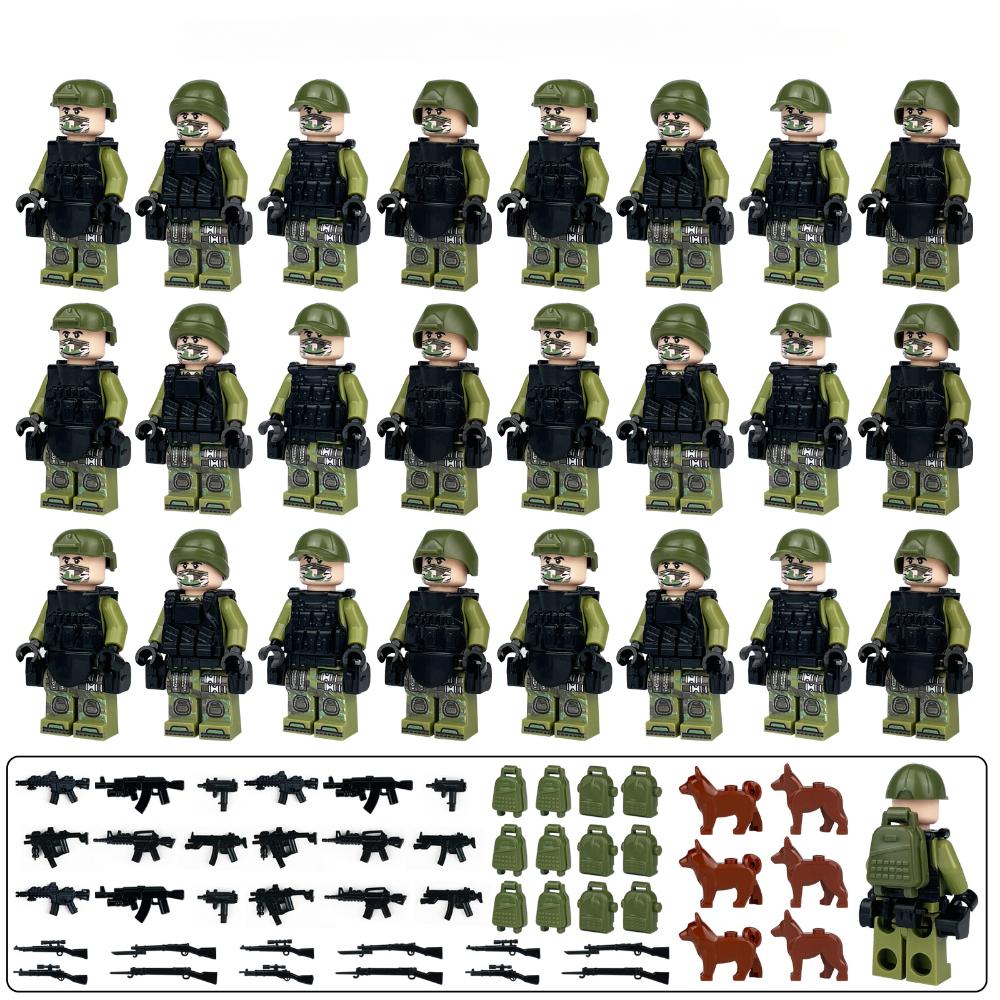24 Stück MOC Spezialeinheiten Soldat grüne Uniform Soldat Modellbausteinpuppe Militärszene mit Bausteinspielzeug