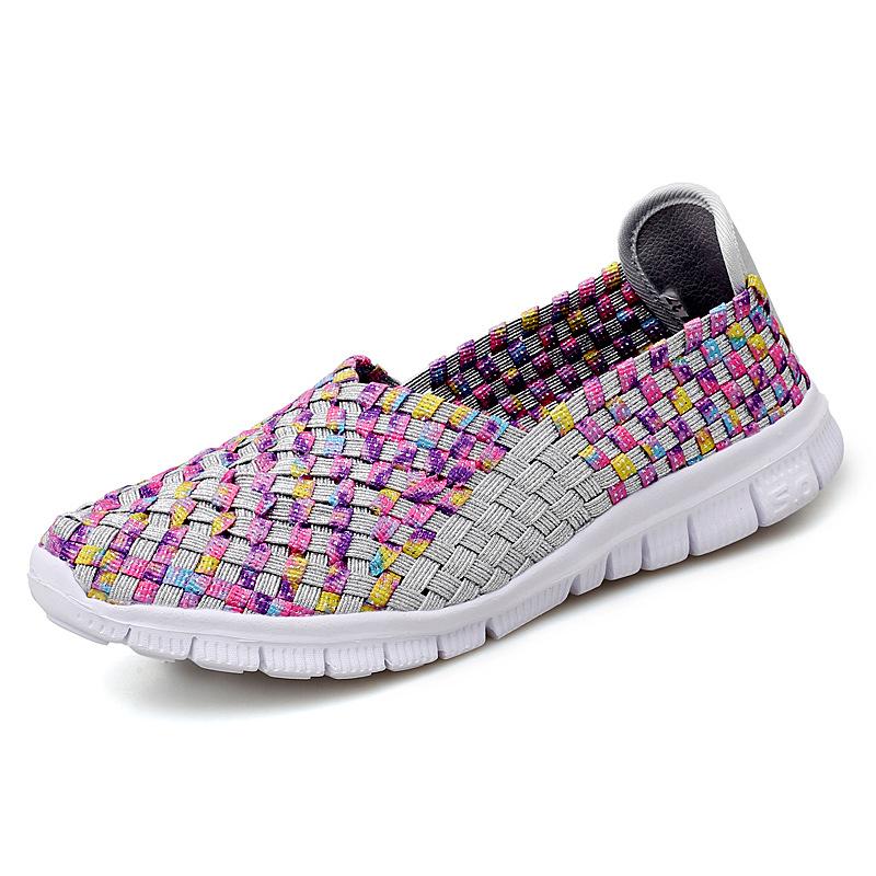 Damen Sneakers Sommer Atmungsaktiv Leichte Slipper Damen Flache Schuhe Damen Loafer Manuell Gewebte Flache Damen Freizeitschuhe 35 silber