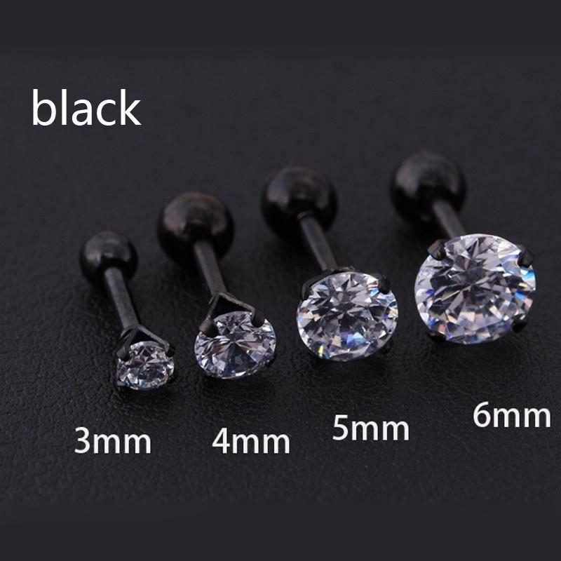 Medizinische Titanstahl-Ohrringe mit grober Nadel und Zirkonia für Mädchen und Männer, mit Strass besetzte Ohrringe, Ohrknochennägel 5mm schwarz
