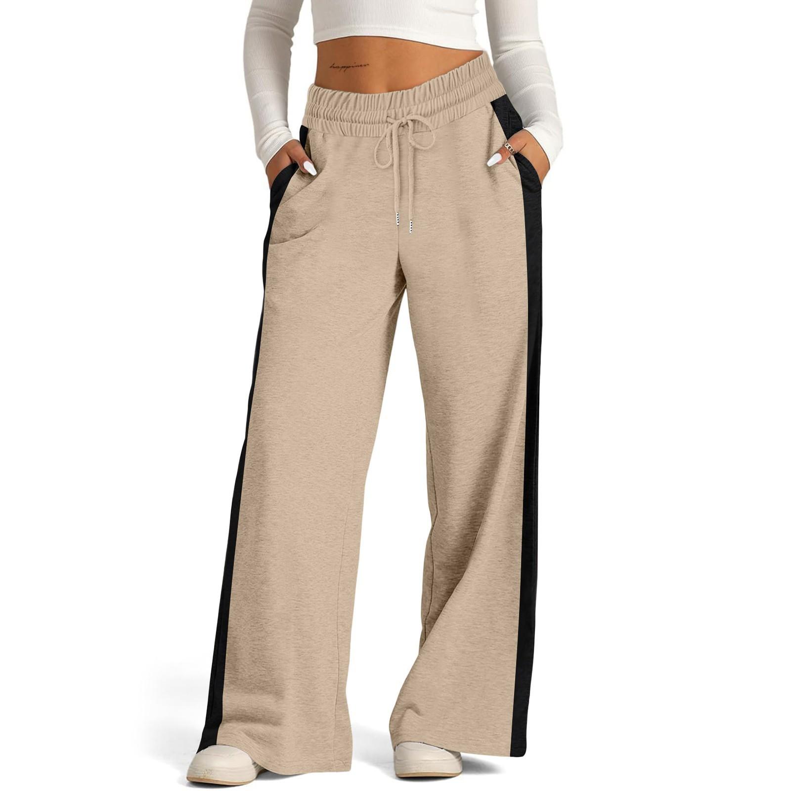 Damen-Jogginghose mit hoher Taille und weitem Bein, lässige Yoga-Jogginghose S beige