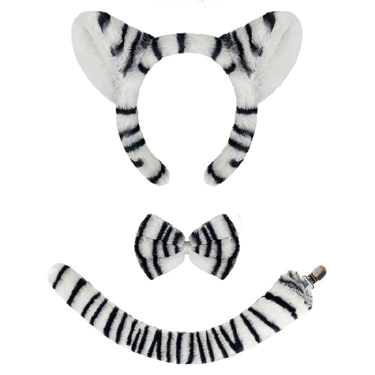 Halloween Tier Kostüm Zubehör Set Zebra Kostüm Set mit Zebra Ohren Stirnband Fliege Schwanz 1/3 Stück white