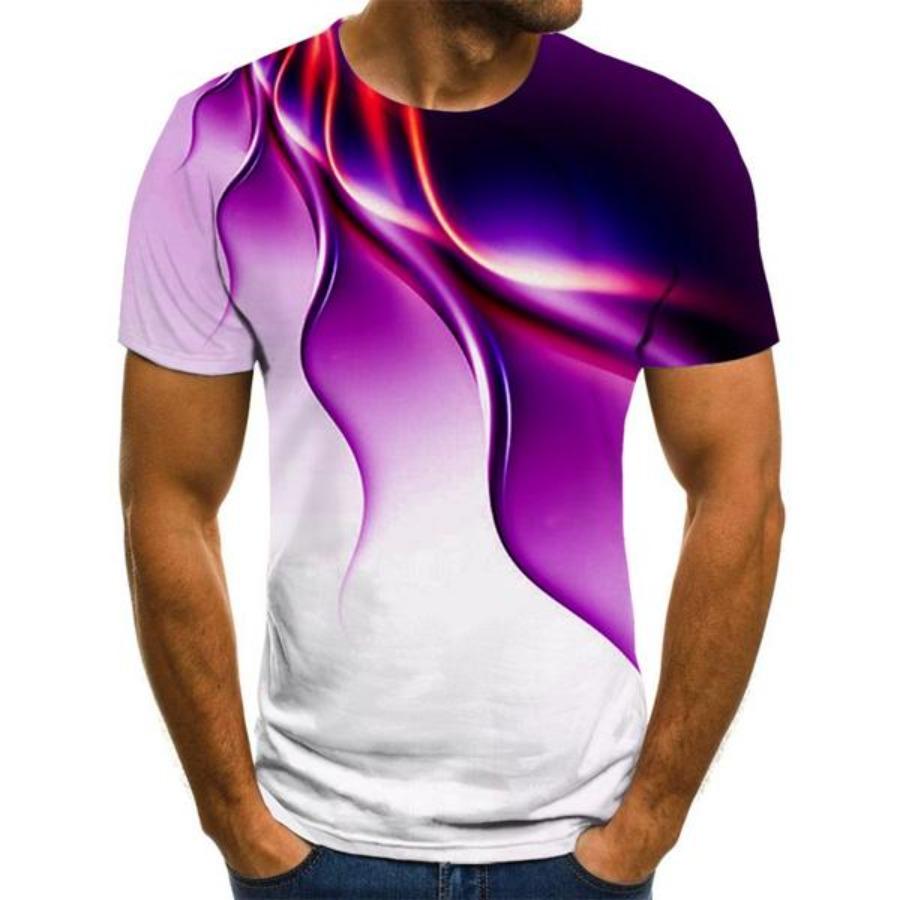 Bedruckte Herren-T-Shirts mit 3D-Spaß, trendige Blitz-Grafik, kurzärmelige Oberteile, lässige Sommer-T-Shirts für Herren, Übergröße S-6XL XXL violett