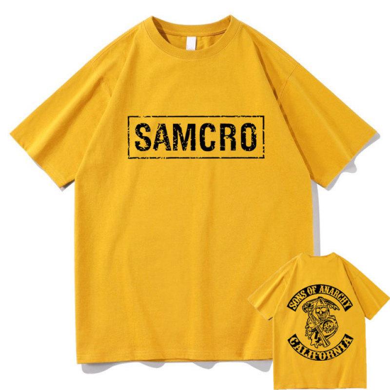 Sons of Anarchy SAMCRO Doppelseitiges Drucken T-shirt Männer Frauen Mode Hip Hop Rock Tees Kurzarm Sommer Baumwolle T Shirts tops XS gelb