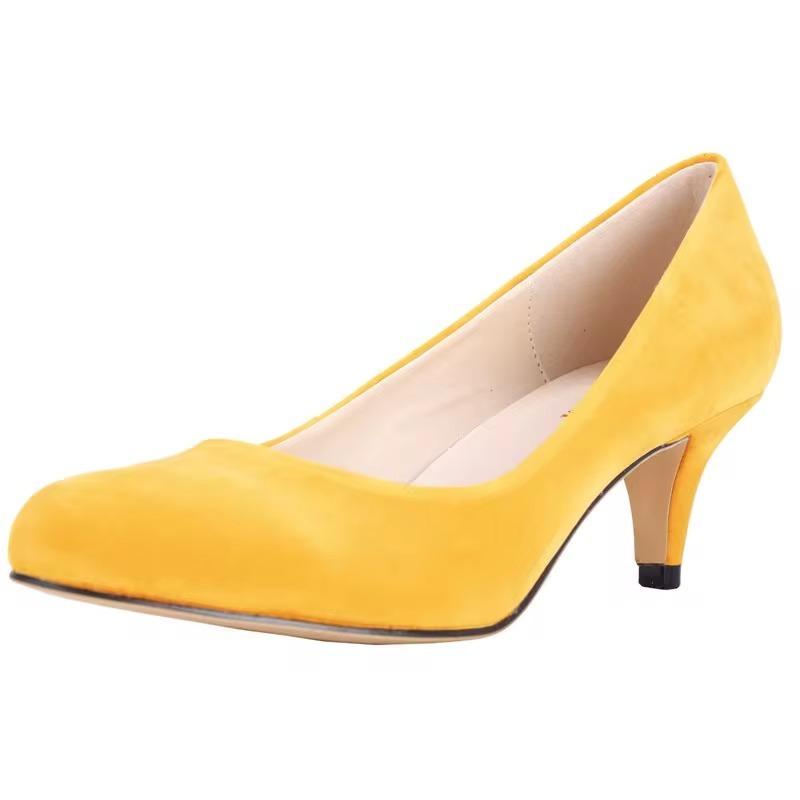 LOSLANDIFEN Damen Pumps Sexy High Heels Schuhe Flock Spitzschuh Rot Hochzeit Pumps Frau Casual Slip-on Abendschuhe 35 gelb