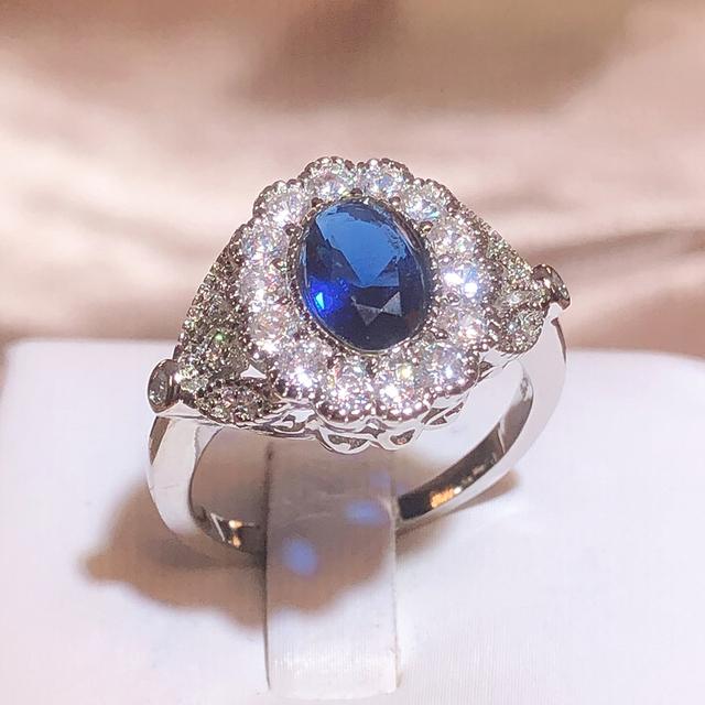 Luxus Charm Ringe für Frauen 925 Stempel Schmuck Zubehör Oval Saphir Zirkon Edelsteine Ring Hochzeit Verlobungsfeier 10 blau