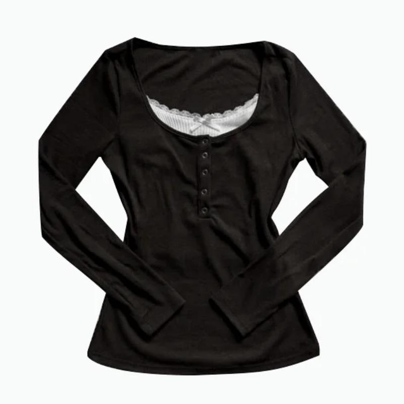 Y2K Vintage Damen Junges Mädchen Harajuku Kleidung Lässig Trend Mode Mädchen Langarm Schleife Schlank Schick Schlanke Kleidung XS schwarz