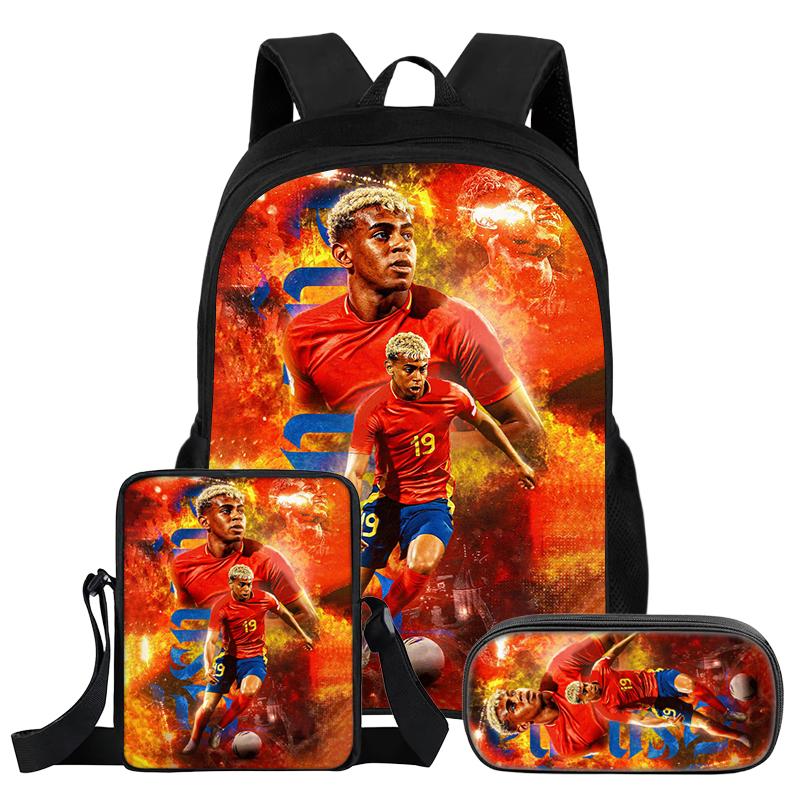 3-teiliges Set Rucksack L-Lamin Yamal Kinder Schüler Schule Fußballstar Rucksack Bestes Geschenk Umhängetasche Federmäppchen Schultasche