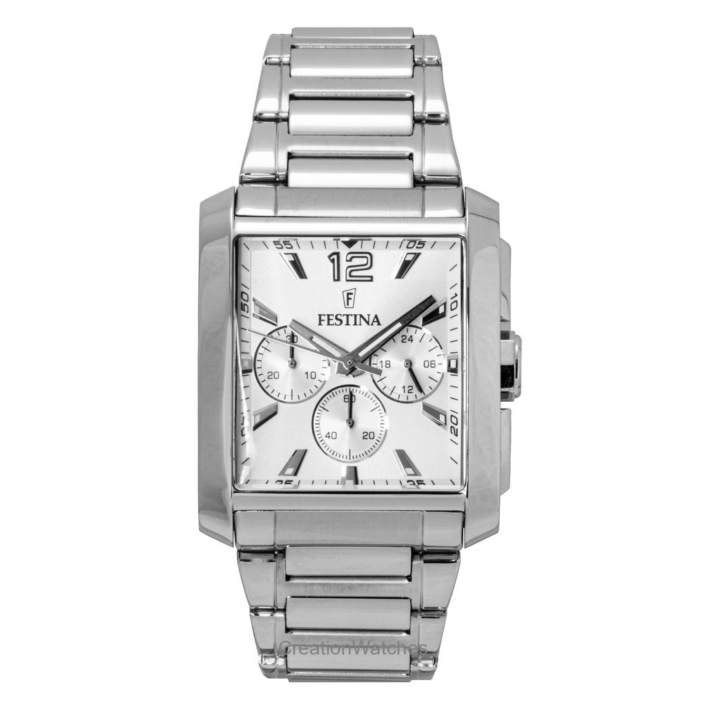 Festina Chronograph Edelstahl Silbernes Zifferblatt Quarz F20635-1 Herrenuhr silber