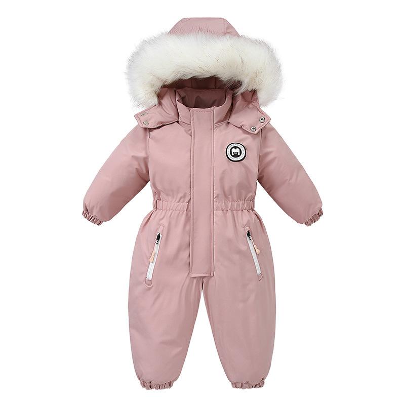 -30 Grad Winter Baby Skianzug Jumpsuit Oberbekleidung Anzüge für Kleinkinder Baby Skianzug Dicker Baby Jumpsuit Wasserdicht Mit Kapuze für Mädchen Jungen 100cm rosa