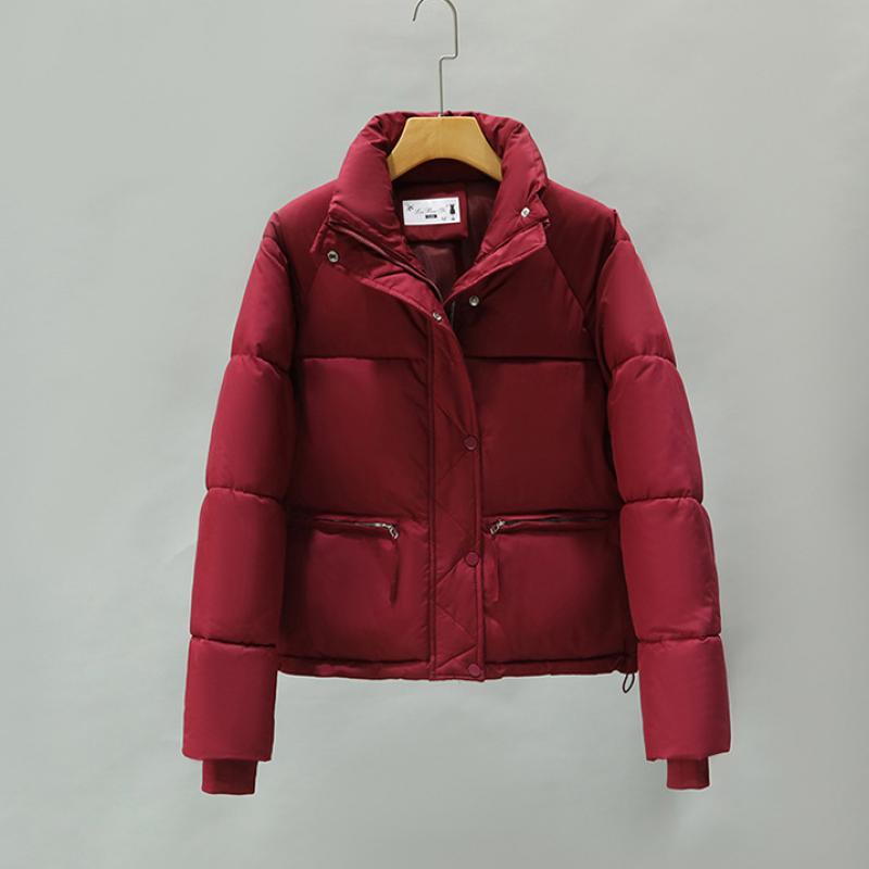Winter Jacke Frauen Parkas Verdicken Warme Mantel Stehkragen Jacken Einfarbig Parka Mantel Frauen Mode Neue Streetwear XXL rot