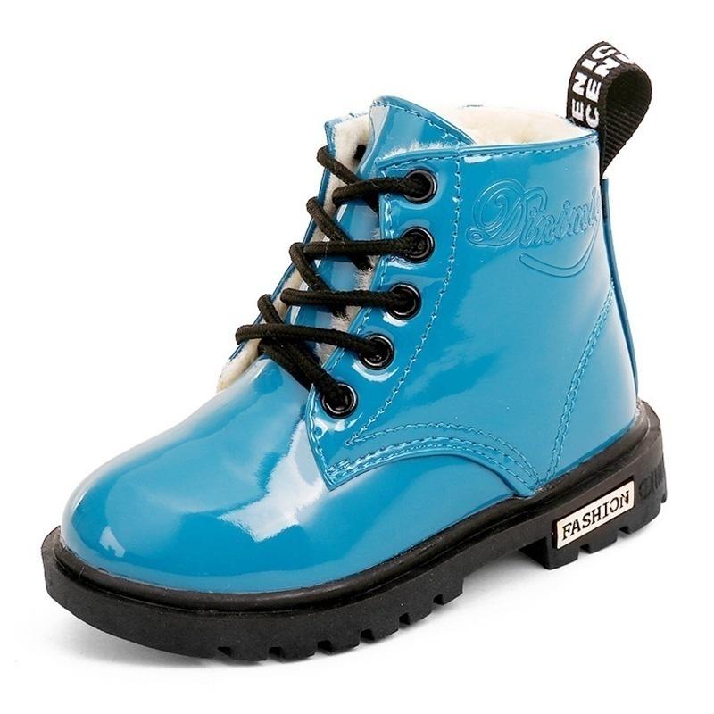 2024 neue Mode Stiefel Winter Kinder Schuhe PU Leder Wasserdicht Martin Stiefel Kinder Schnee Stiefel 36 blau