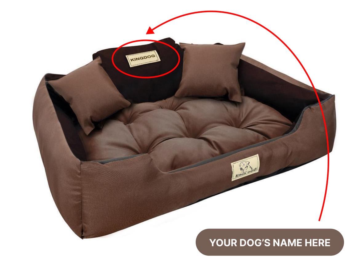 KINGDOG Hundebett mit HUNDENAME wasserdicht langlebig, SML XL XXL 3XL XL - 115x95 cm braun