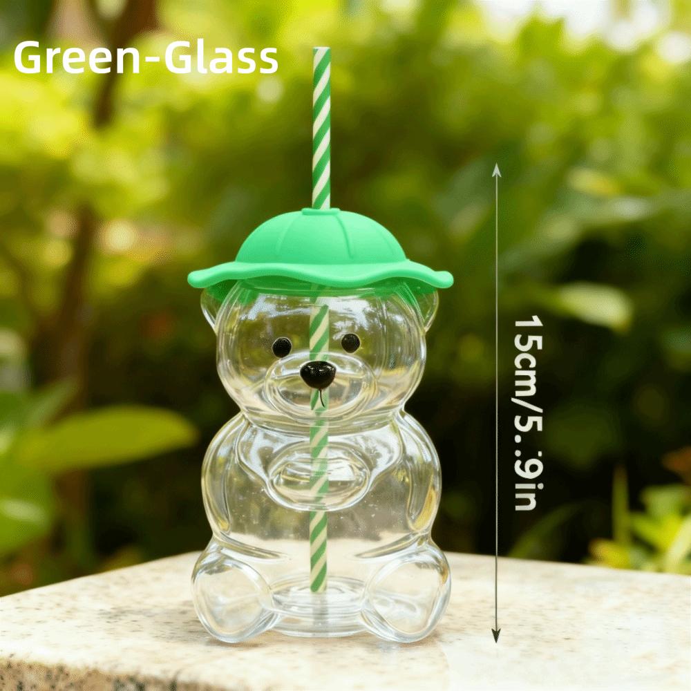 Transparenter Bär Glasbecher mit Deckel Bär Strohhalmbecher Niedlicher Teddybär Glasbecher Partys Green5