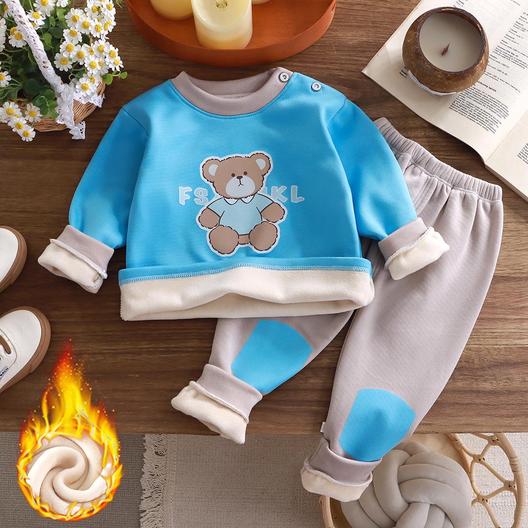 Winter kinder Kleidung Thermo-unterwäsche Set Plus Samt Baby Jungen Verdicken Mädchen Kleidung Kinder Pyjamas Anzug 90cm blau