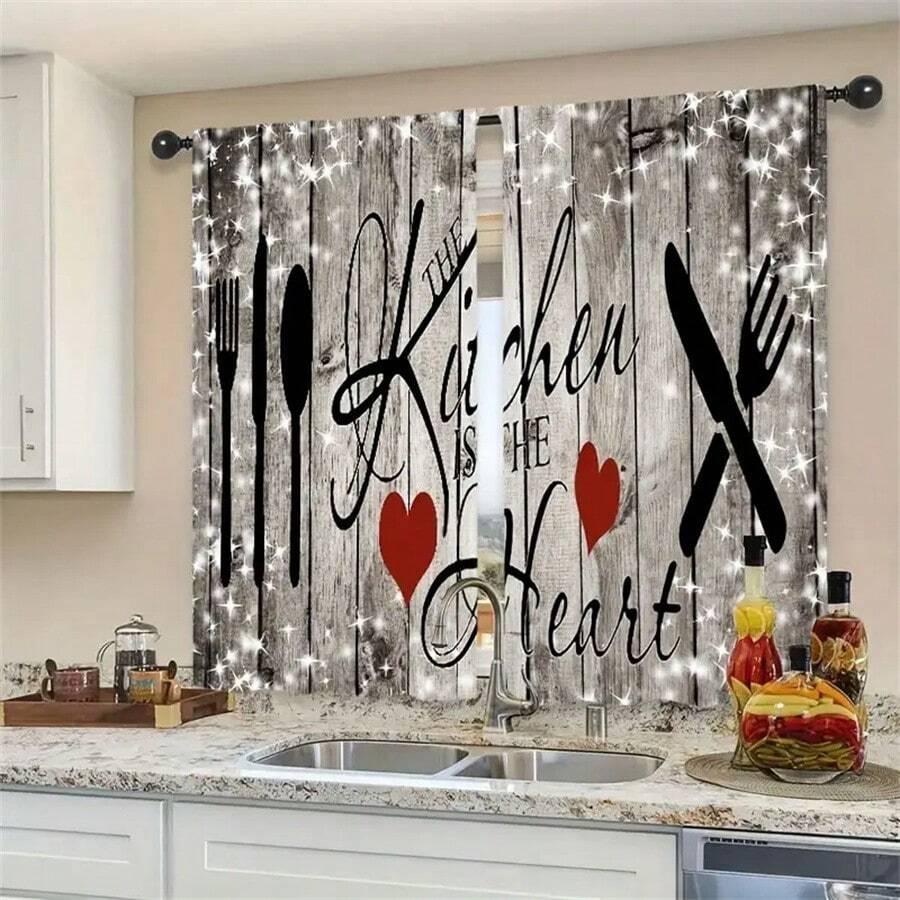 2 stücke Kurze Gabel Löffel Messer Genießen Cafe Vorhänge Bauernhaus Schlafzimmer Wohnzimmer Fenster Vorhang Für Küche Kleine Fenster Wohnkultur W50H130(CM)x2pcs&Grommet Top