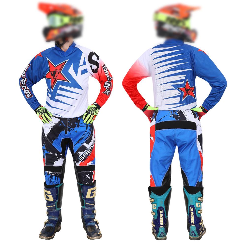 Motocross Kinder Set Motorrad Trikot und Hose Kinderkleidung großer Junge Mädchen Jugend MX Ausrüstungsset Rennanzug YXL-26 (30-36KG) blau/rot