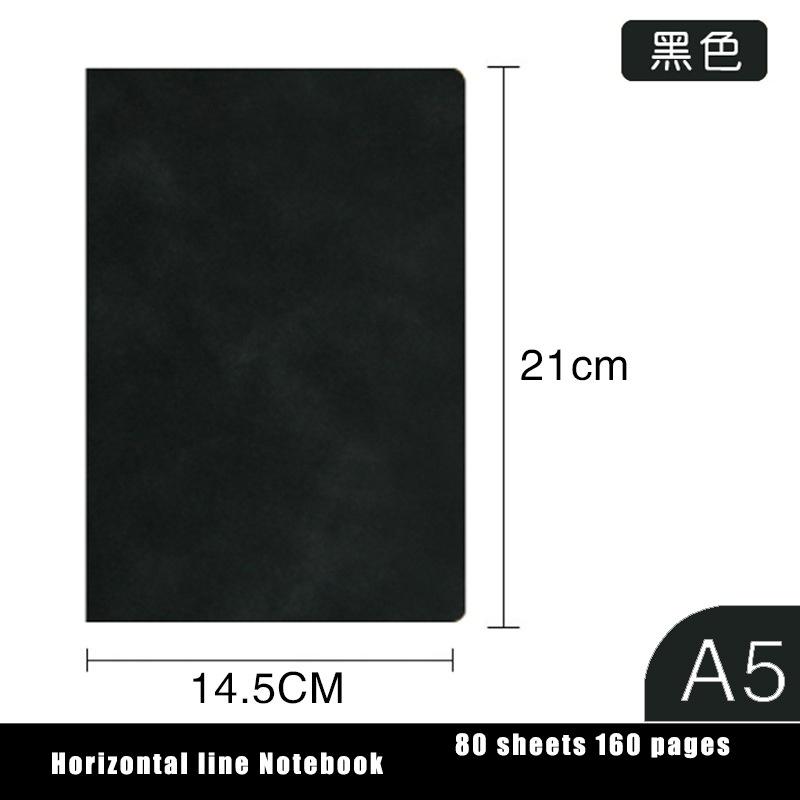 A4/A5 Notizbuch aus weichem Leder, verdicktes Notizbuch, Arbeitstreffen, Klassenzimmer, Aufzeichnung, Notizbuch, Tagebuch, Buch, horizontale Linie, Innenseite A5 160pages schwarz