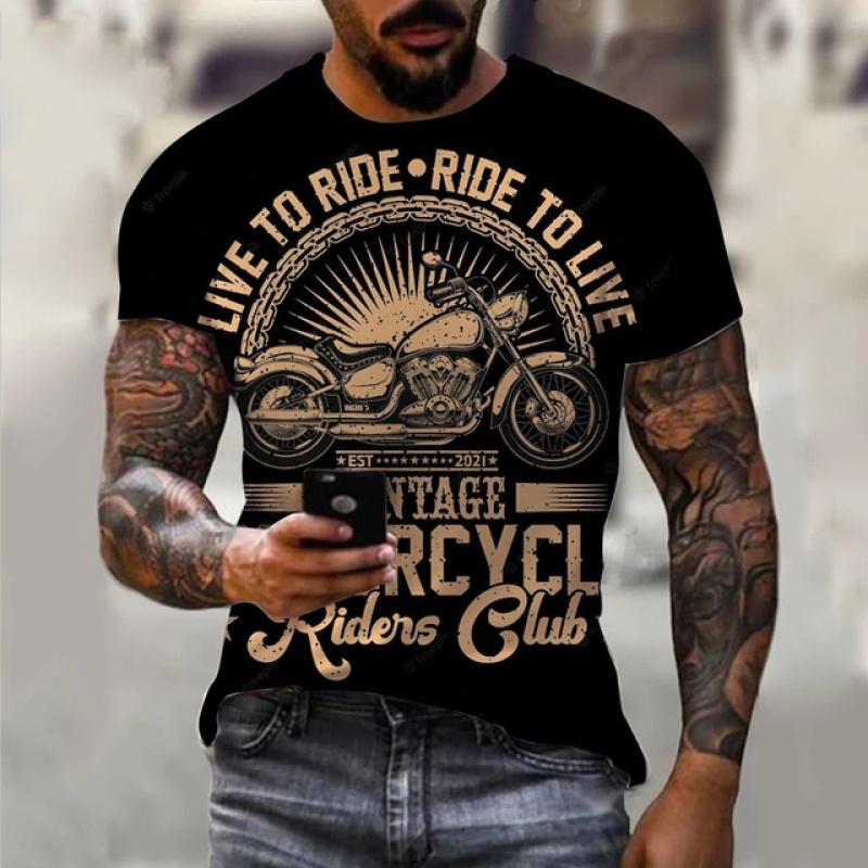 Vintage Motorrad T-Shirts für Herren 3D Racing Print Lose Kurzarm Tops Lustige Streetwear Freizeit Oansatz Bike Sport T-Shirts M