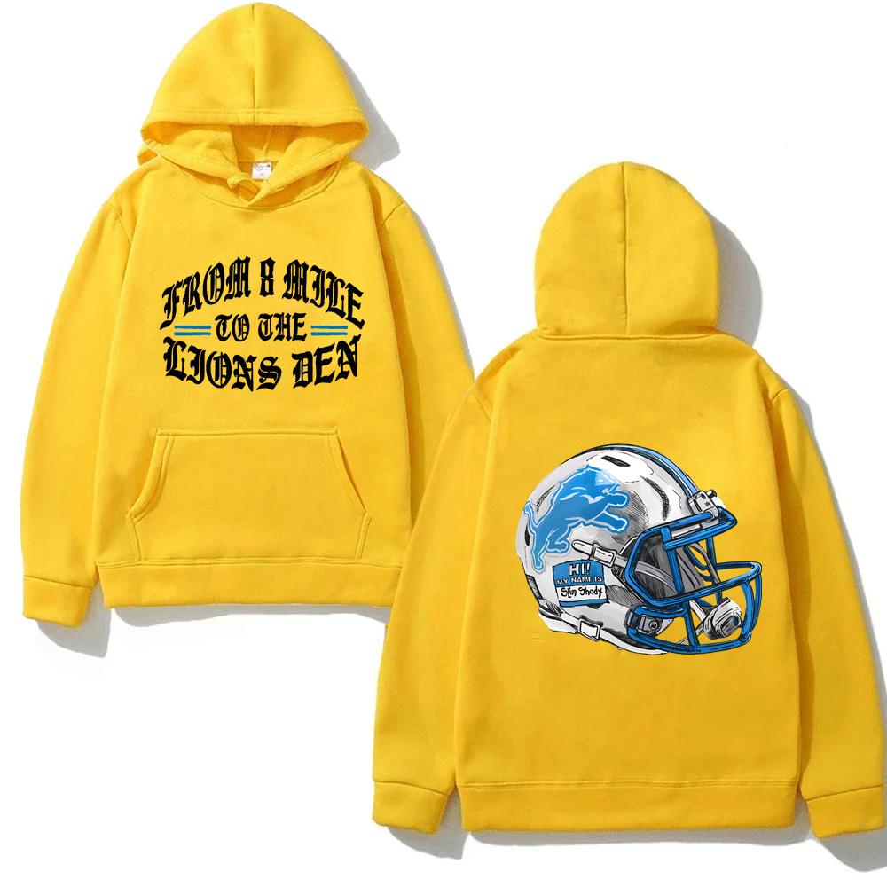 EMINEM X DETROIT LIONS HELM HOODIE Eminem Hochwertiges Fleece Sweatshirt Langarm Gothic Kleidung XL gelb