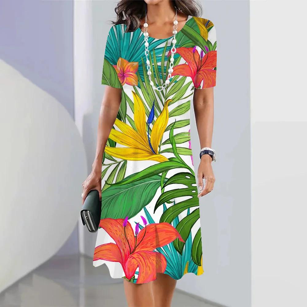 Hawaii Coconut Tree Print Damenkleider Urlaub Lange Kleider Damenbekleidung Sommer Einteiliges Kleid XL