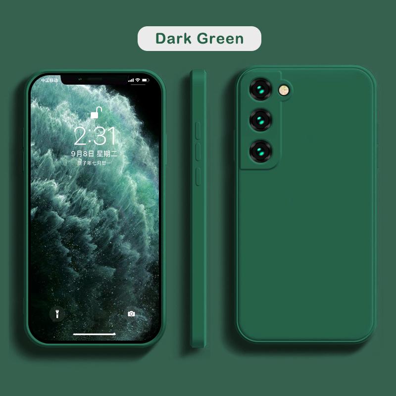 Luxuriöse quadratische Hülle aus flüssigem Silikon für Samsung Galaxy S25 S24 S23 FE S22 Ultra S21 S20 S10 Plus A52 A53 A54 A33 A72 A32 4G 5G Soft Cover For Samsung S21 Ultra dunkelgrüne