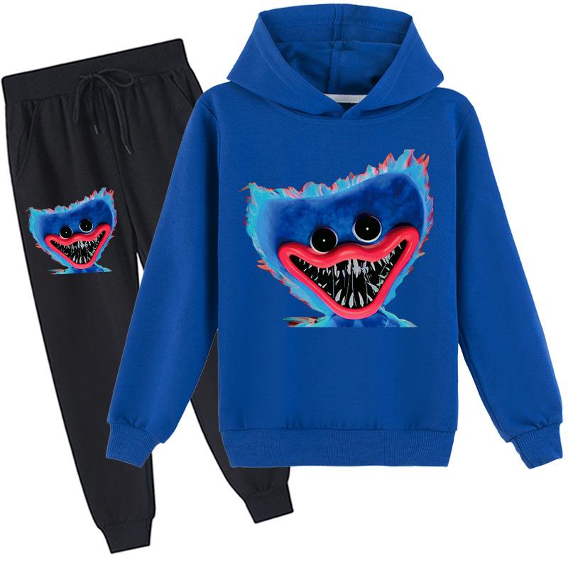 Kinder 3D Hoodie Set Huggy Wuggy Pullover Trainingsanzug Poppy Playtime Kinder Pullover + Hose 110cm ultramarin blau