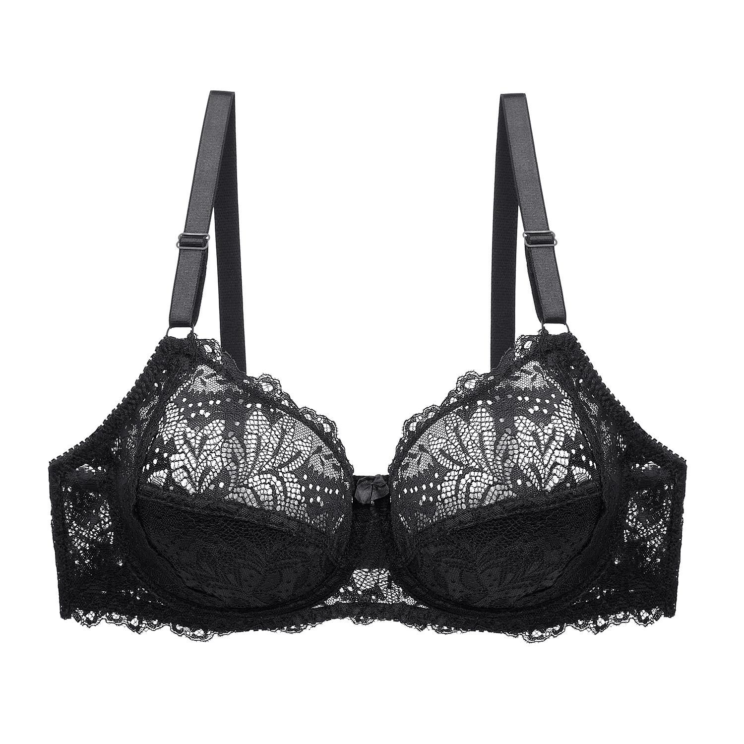Damen-BH, Spitze, Blumen-Bralette, Dessous, Bügel-BHs, ungefüttert, Unterwäsche, Büstenhalter in Übergröße 85C schwarz