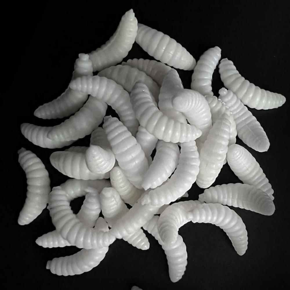Weicher Wurm-Imitations-Maden-Angelköder, Wurmköder, 2 cm/0,79 Zoll, künstlicher bionischer Weichwurmköder, Angelausrüstung für den Außenbereich 300PCS weiß