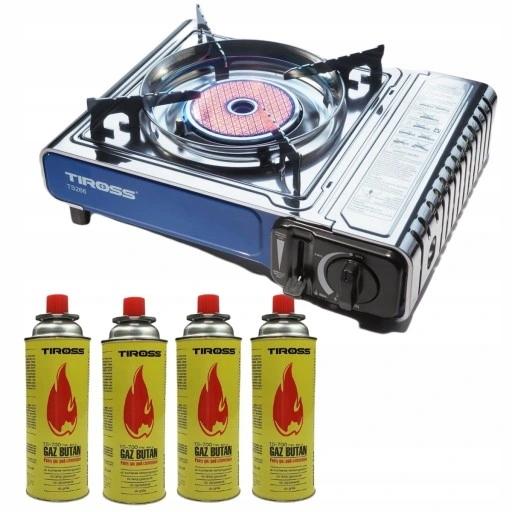 Gaskocher für Camping Tiross Ts-266 + 4 Gaskartuschen Picknick Camping Outdoor
