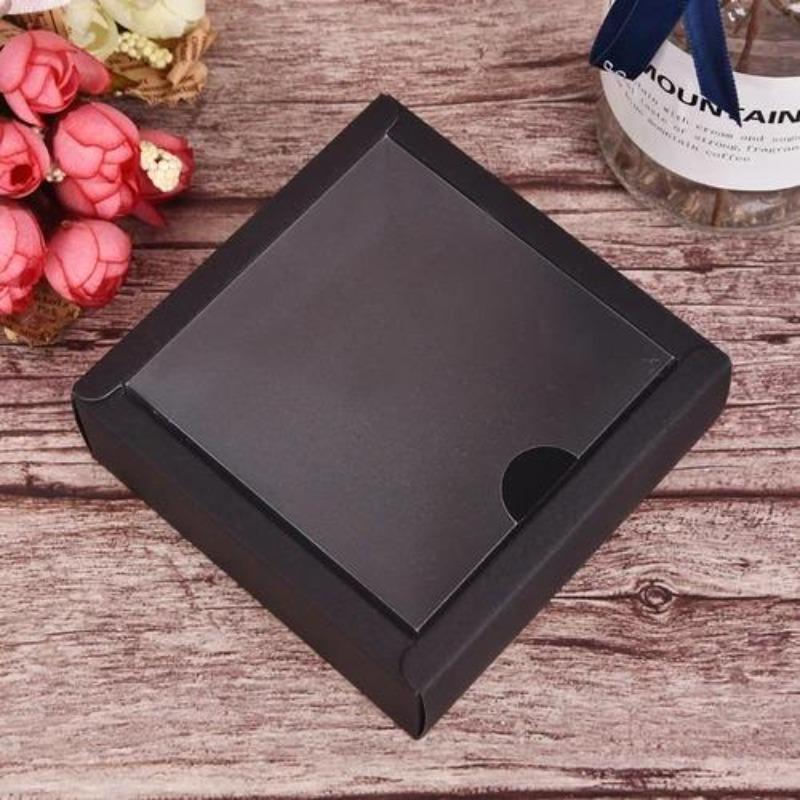 10 Stück quadratische Flip-Box aus Kraftpapier, transparent, mattiert, PVC-Abdeckung, Karton, Süßigkeiten, Desserts, Kosmetik, Seife, Aufbewahrungsverpackungen 14.4x7.2x5cm